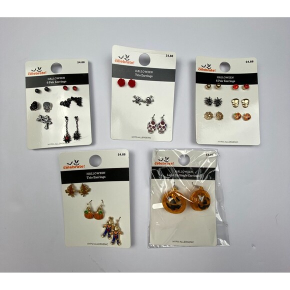 NEW Celebrate Halloween Fall Earrings LOT OF 5 PACKS Variety Gold & Silver Tone - Picture 1 of 7
